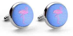 Flamingos: Woven Silk Cufflinks - Light Blue