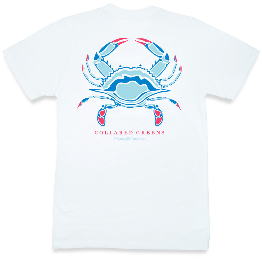Blue Crab: Short Sleeve T-Shirt - White