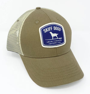 Hang Ten Hound Blue: Badged Trucker Cap - Driftwood