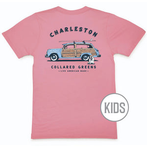 Beach Bound Bulldog Charleston: Kid's Short Sleeve T-Shirt - Pink