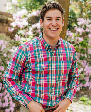 Cary: Brookline Button Down - Green/Violet (M)
