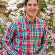 Load image into Gallery viewer, Cary: Brookline Button Down - Blue/Pink (S)
