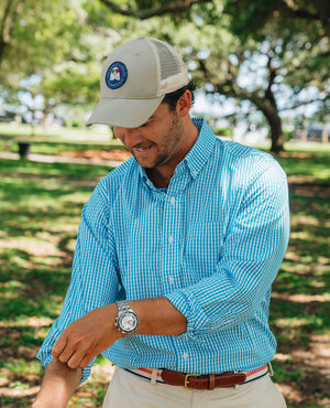 Cary: Brookline Button Down - Green/Violet (M)