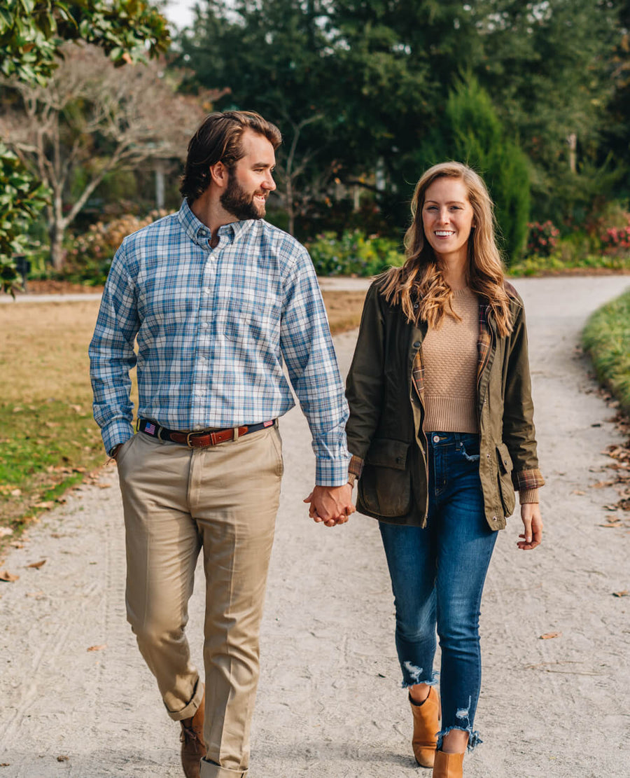 Cary: Brookline Button Down - Blue/Pink (S)
