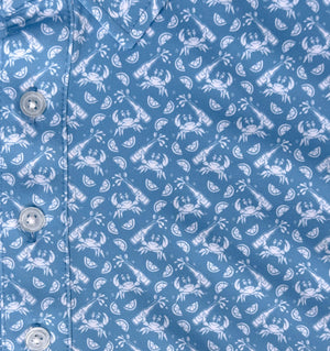 Drunken Crab: Upcycled Club Polo - Mid-Blue