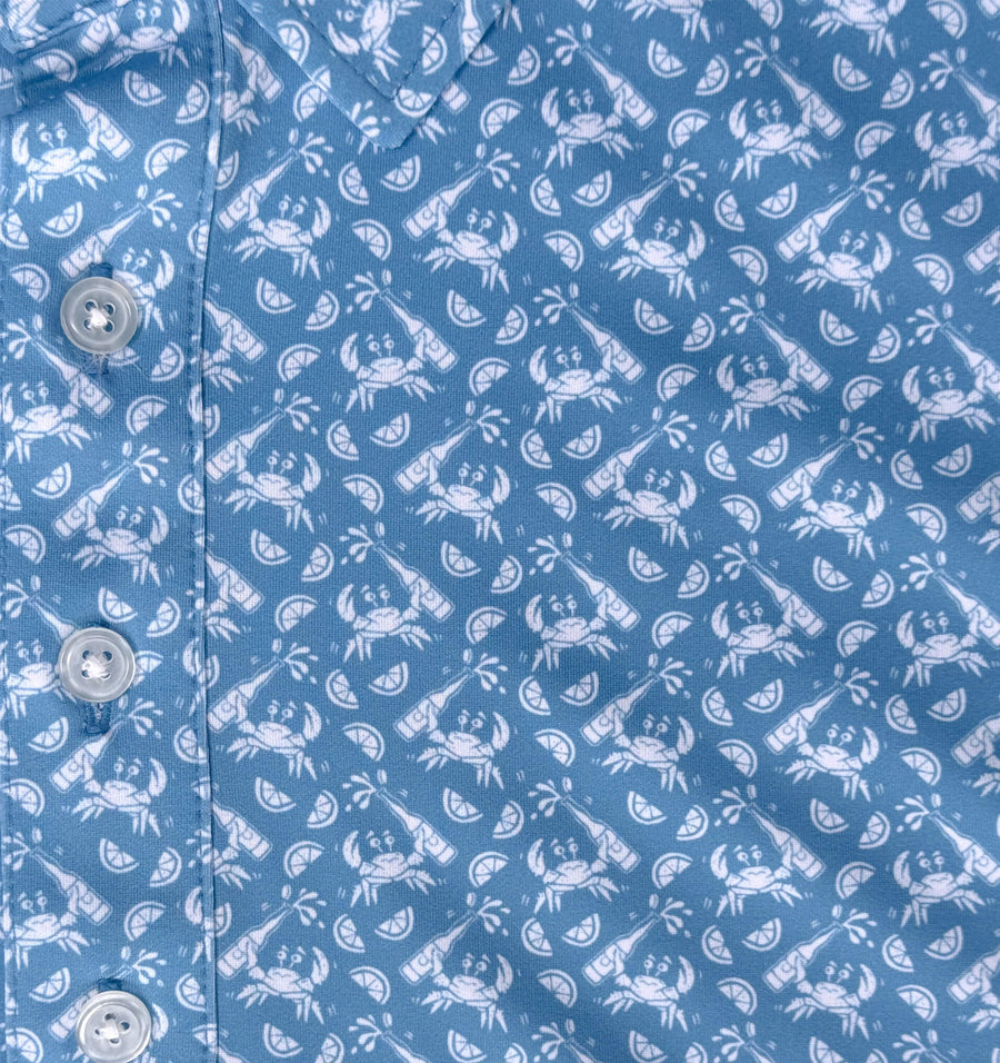 Drunken Crab: Upcycled Club Polo - Mid-Blue