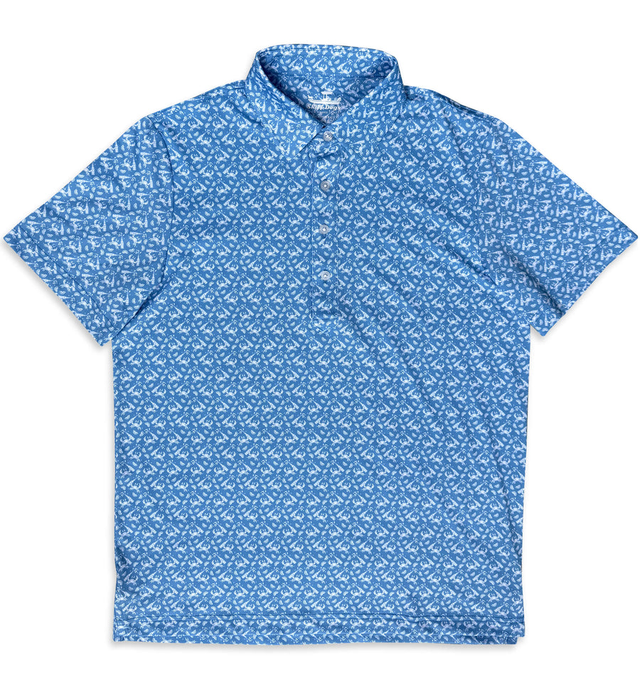 Drunken Crab: Upcycled Club Polo - Mid-Blue