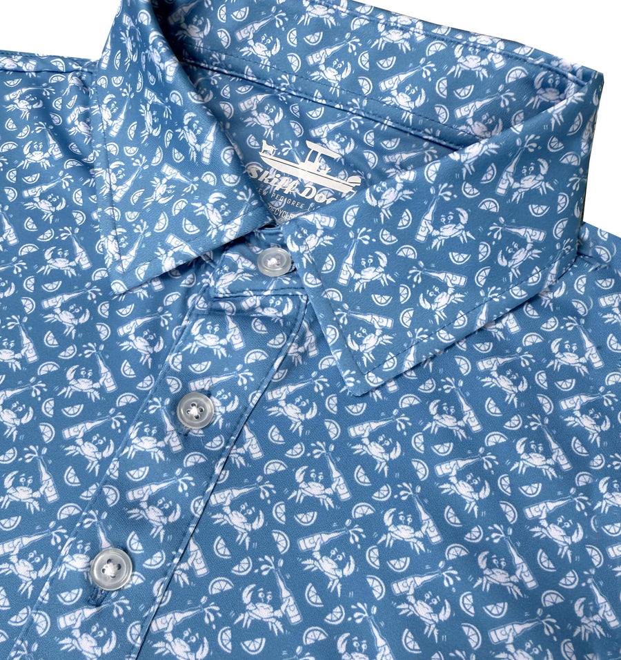 Drunken Crab: Upcycled Club Polo - Mid-Blue