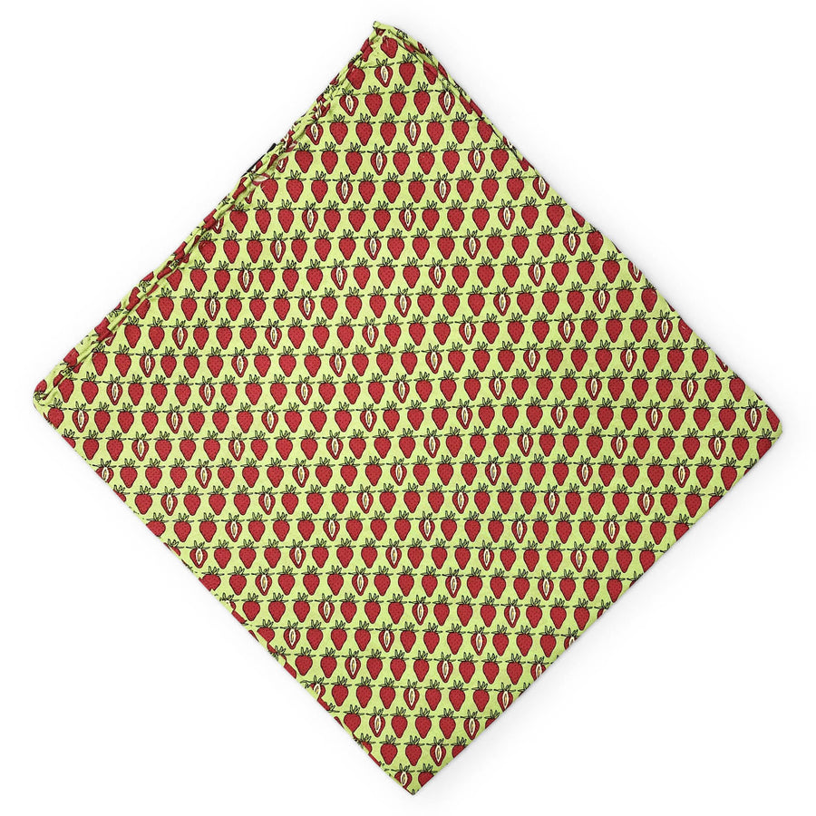 Strawberry: Silk Pocket Square - Green