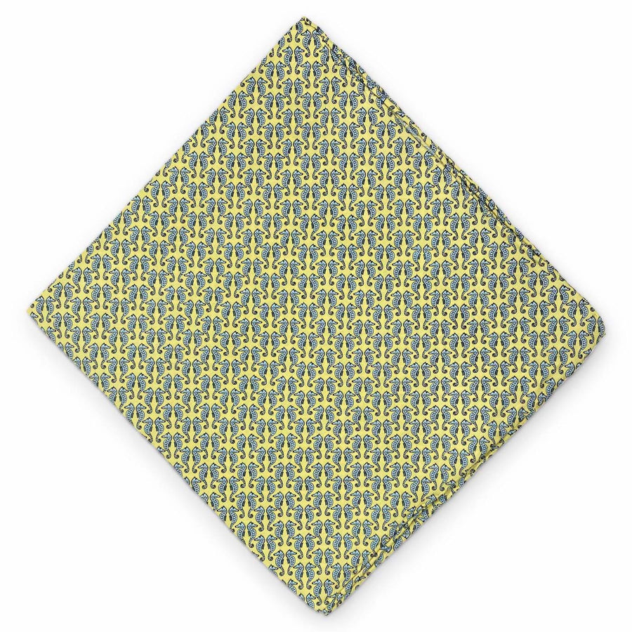 Sea Horse: Silk Pocket Square - Yellow