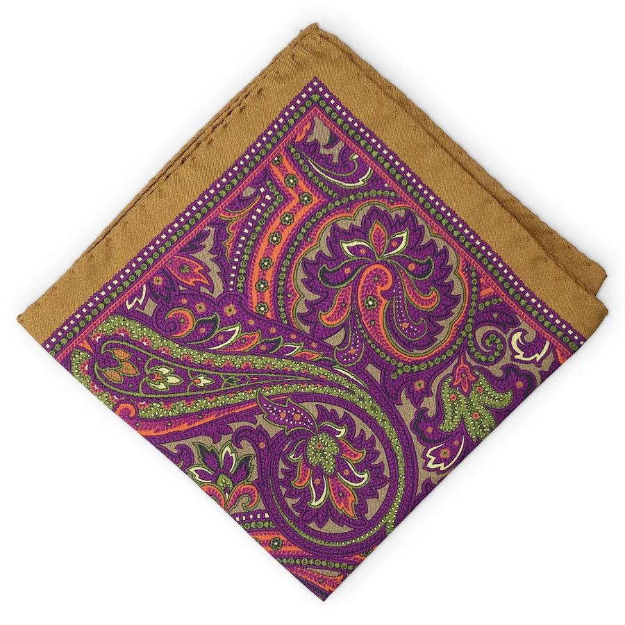 Multi-Color Paisley: Silk Pocket Square - Brown