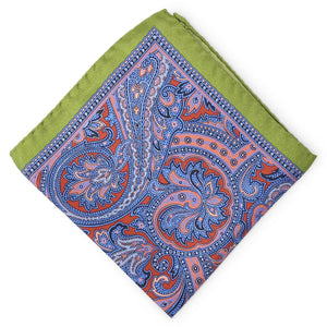Multi-Color Paisley: Silk Pocket Square - Green