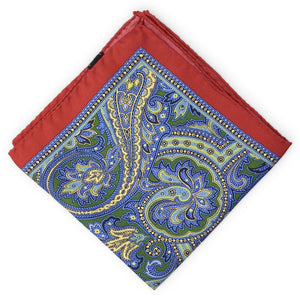 Multi-Color Paisley: Silk Pocket Square - Red