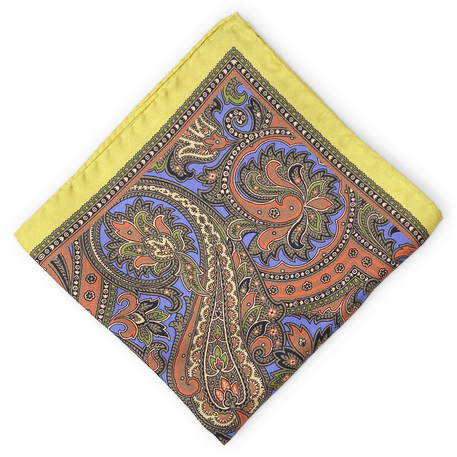 Multi-Color Paisley: Silk Pocket Square - Yellow