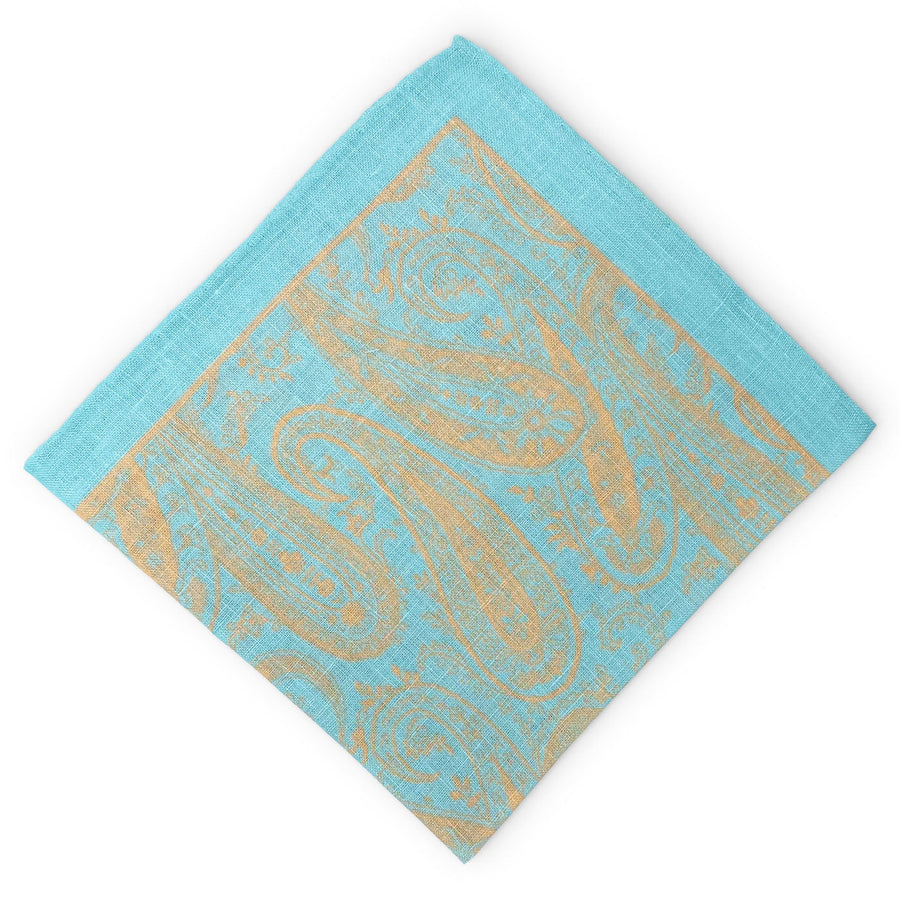 Paisley I: Linen Pocket Square - Aqua