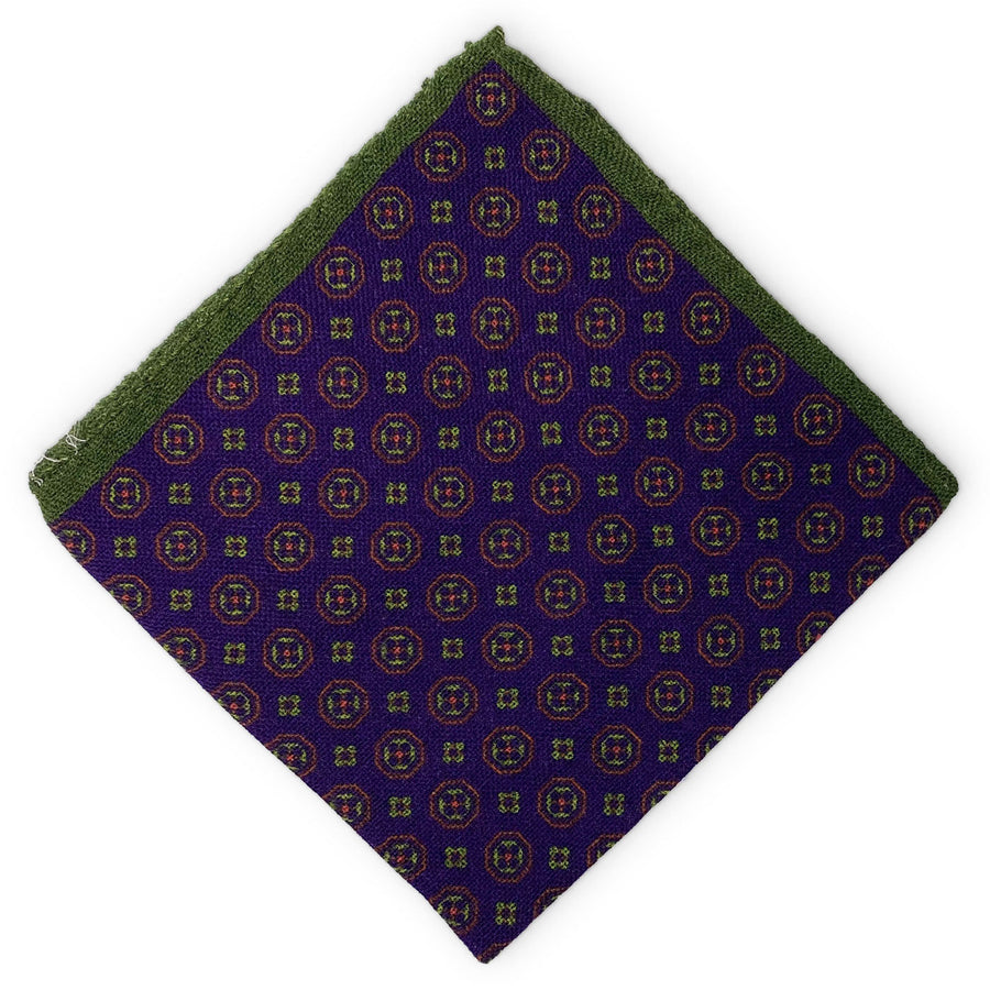Medallions: Silk/Wool Pocket Square - Green/Purple
