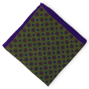 Medallions: Silk/Wool Pocket Square - Purple/Green