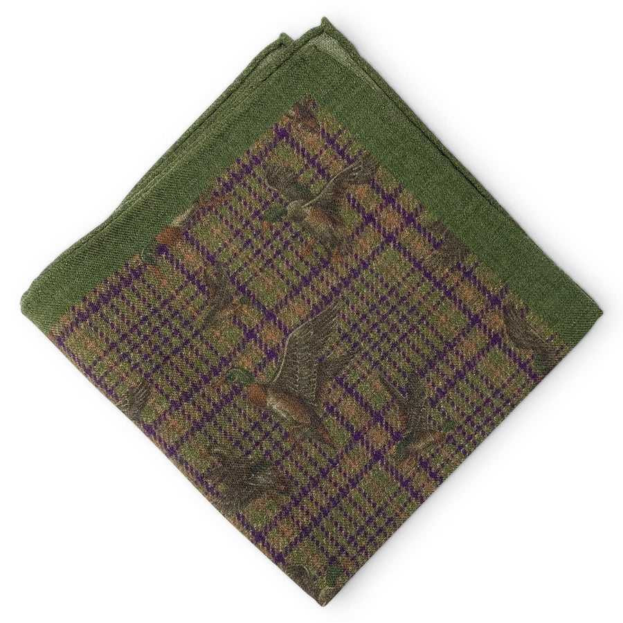 Pheasant Plaid: Wool Pocket Square - Green
