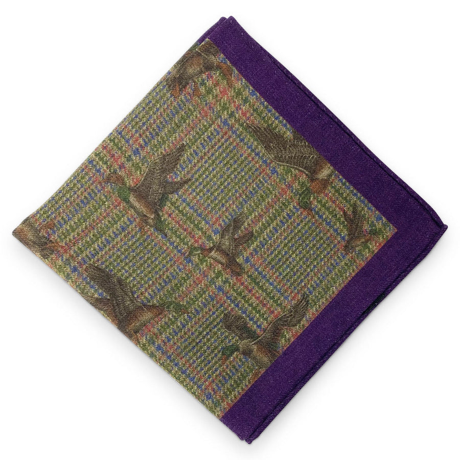 Pheasant Plaid: Wool Pocket Square - Purple