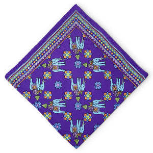 Pachyderm Party: Silk Pocket Square - Purple