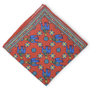 Pachyderm Party: Silk Pocket Square - Red