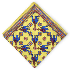Pachyderm Party: Silk Pocket Square - Yellow