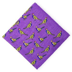 Pheasants: Silk/Wool Pocket Square - Purple
