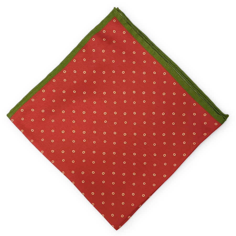 Tiny Circles: Silk Pocket Square - Red/Green
