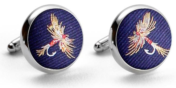 American Made Collared Greens Cufflinks - Silk Navy Made in the USA
