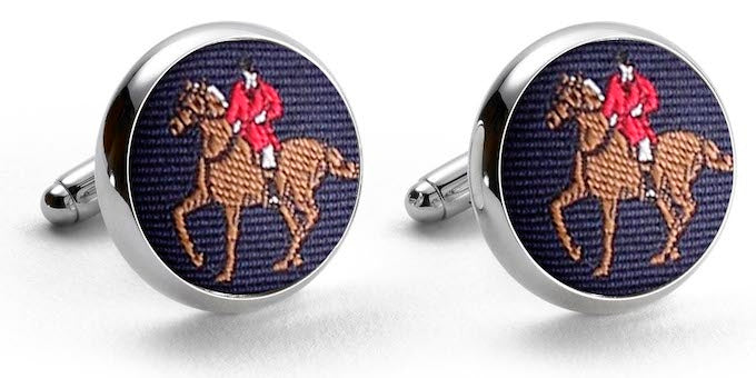 American Made Collared Greens Cufflinks - Silk Navy Made in the USA