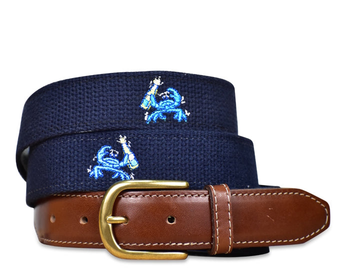 Navy blue with embroidery leather belt Marlin Magic: Embroidered Belt - Navy – Collared Greens main image 3
