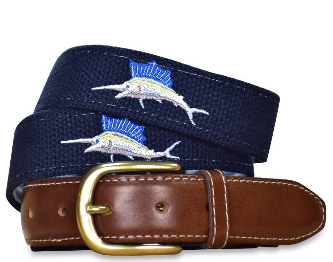 Marlin Magic: Embroidered Belt - Navy – Collared Greens