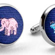 Load image into Gallery viewer, Pink Elephants: Woven Silk Cuffllinks - Navy
