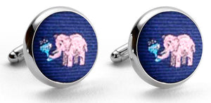 Pink Elephants: Woven Silk Cuffllinks - Navy