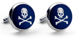 Skull & Crossbones: Woven Silk Cuffllinks - Navy