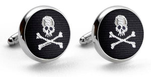 Skull & Crossbones: Woven Silk Cuffllinks - Black