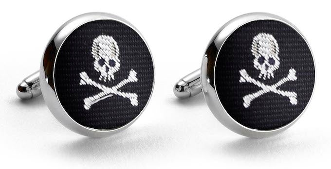 Skull & Crossbones: Woven Silk Cuffllinks - Black