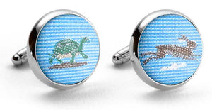 Tortoise & Hare: Woven Silk Cufflinks - Blue