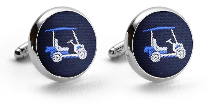 Golf Cart: Woven Silk Cufflinks - Navy