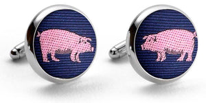 Pigs: Woven Silk Cufflinks - Navy