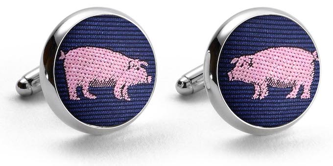 Pigs: Woven Silk Cufflinks - Navy