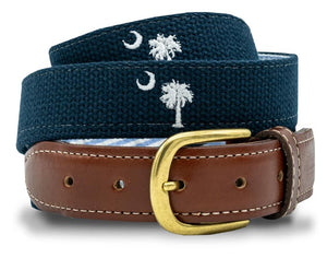 Palmetto Moon: Embroidered Belt - Navy