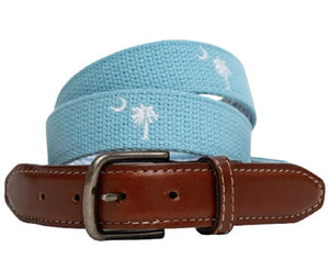 Palmetto Moon: Embroidered Belt - Light Blue