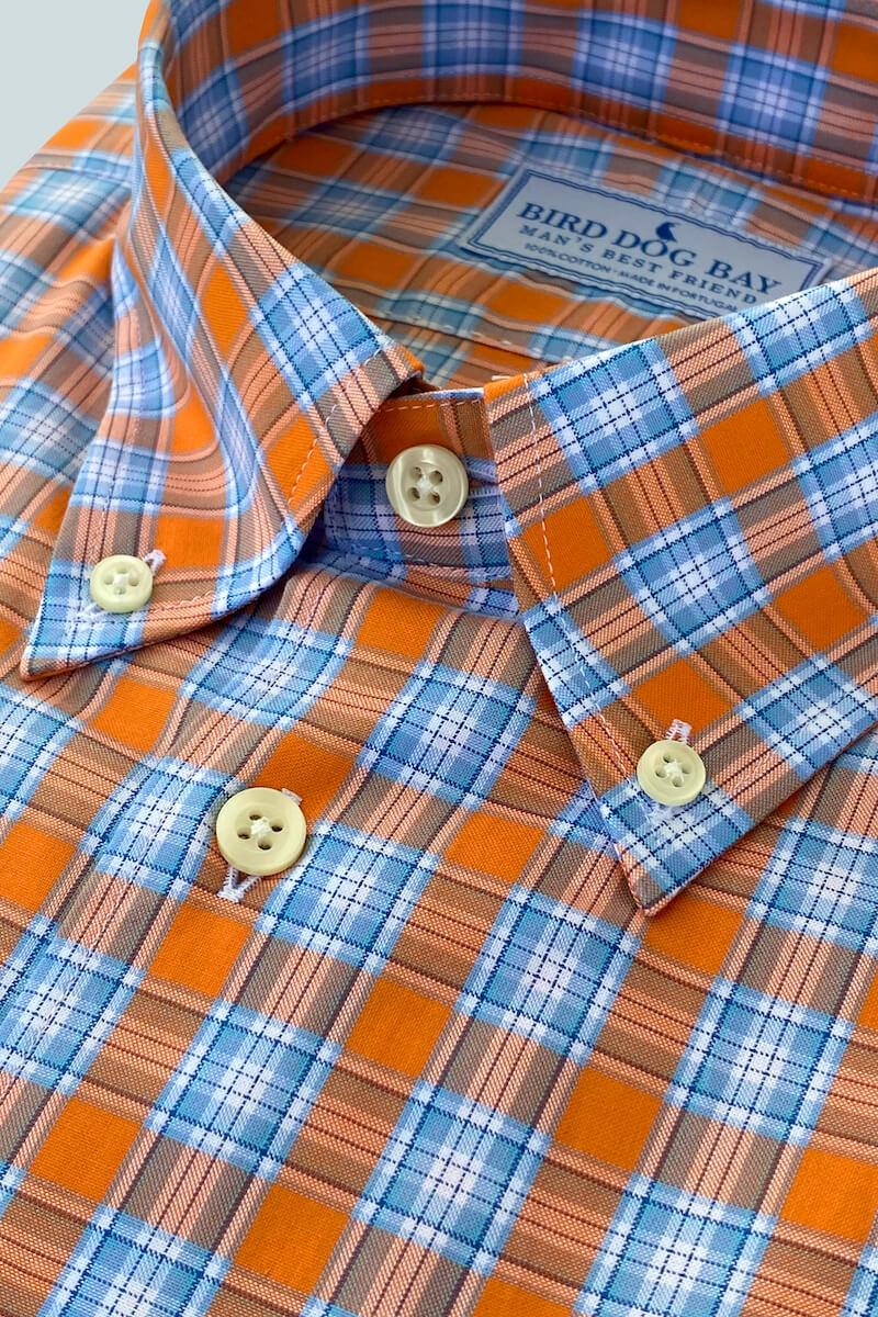 Landen: Woven Cotton Shirt - Orange/Blue