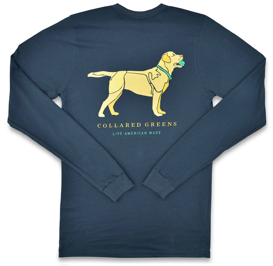 Good Boy: Long Sleeve T-Shirt - Yellow Lab on Steel Blue