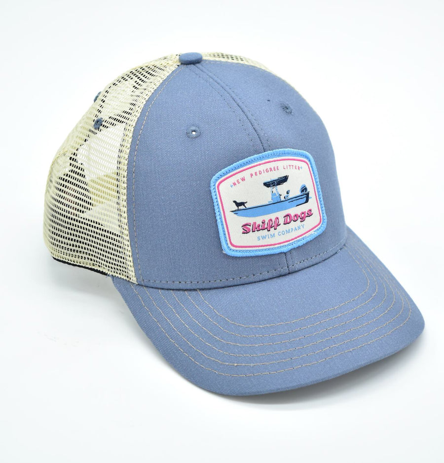 Skiff Dogs Logo: Badged Trucker Cap - Shoal Blue