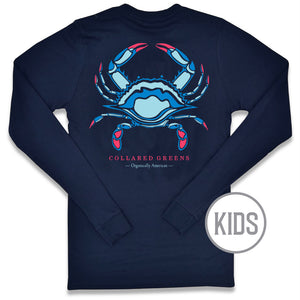 Charleston Blue Crab: Kid's Long Sleeve T-Shirt - Navy