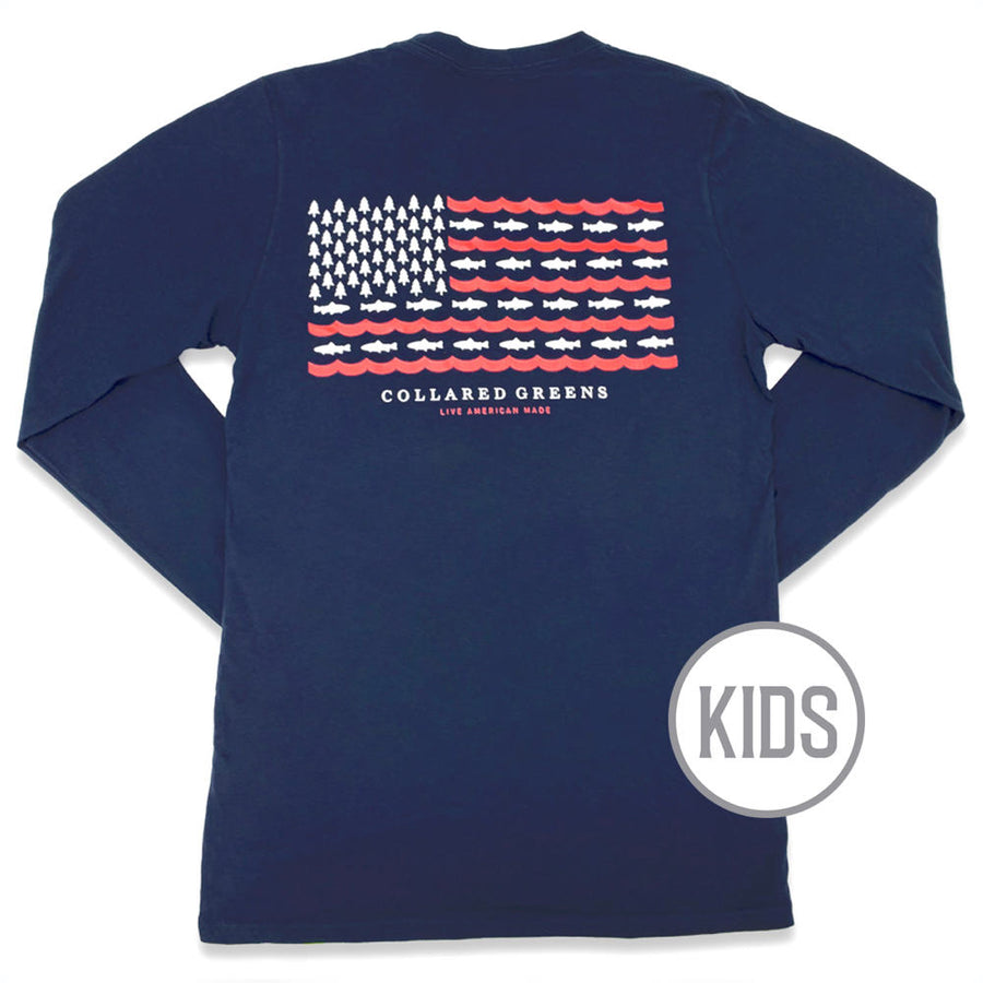 Trout Flag: Kid's Long Sleeve T-Shirt - Navy