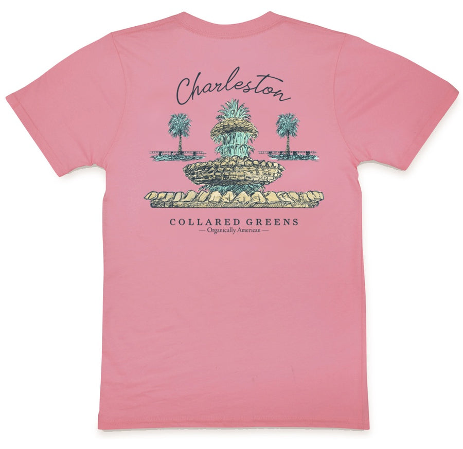 Pineapple Fountain Short Sleeve T Shirt Pink Collared Greens