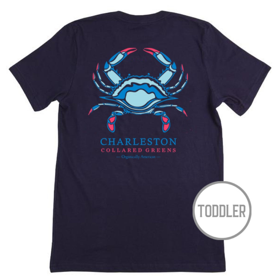 Charleston Blue Crab: Toddler Short Sleeve T-Shirt - Navy